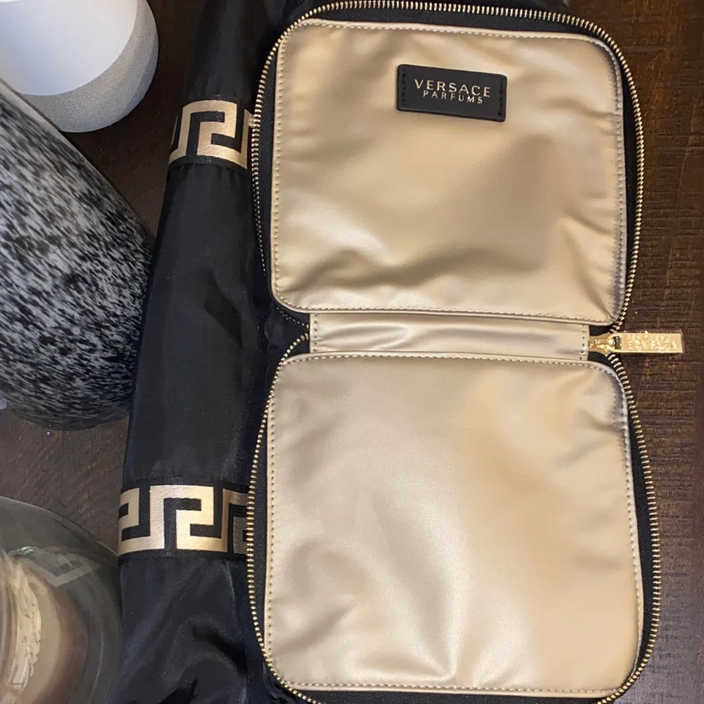 New! Versace Large Black Foldable Weekend Tote with Gold Accents - Picture 13 of 16